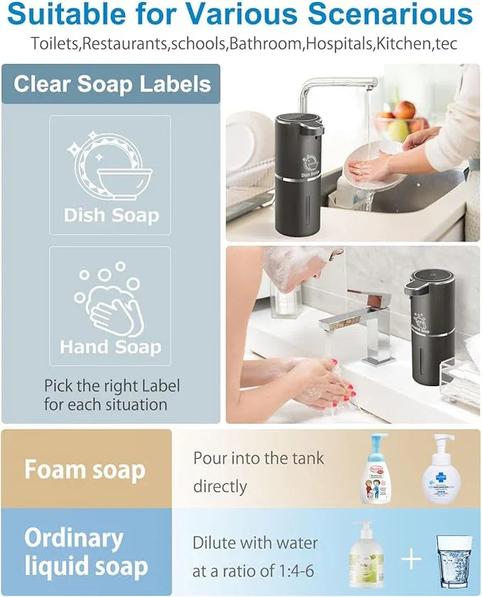 Gotofine Automatic Foaming Soap Dispenser,4-Level Adjustable Foam, Wall Mount, USB Rechargeable,12.8oz/ 380ml,Touchless Hand & Dish Soap Dispenser for Bathroom, Kitchen,Hotel, Restaurant - ModernBath