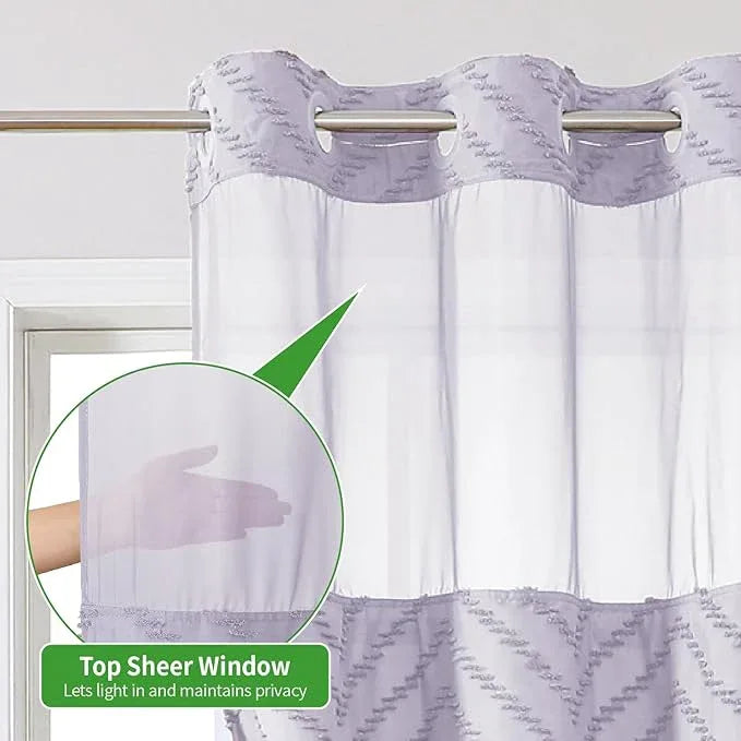 eachope Stall No Hook Boho Farmhouse Shower Curtain with Snap-in Fabric Liner set-54Wx80H(78H),Tufted Chevron Striped Hotel Grade Cloth Shower Curtains for Bathroom,Water Repellent,Lavender - ModernBath