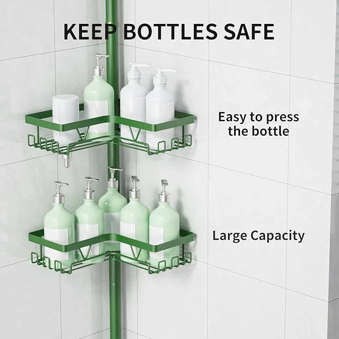 KEGII Shower Caddy Tension Pole, 4-Tier Rustproof Adjustable Corner Bathroom Organizer for Renters, 25–114.2 Inch No Drill Space-Saving Shower Storage Rack, Emerald Green - ModernBath