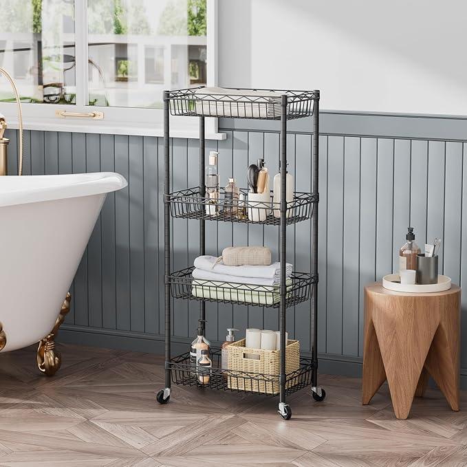 SINGAYE Shelf Closet Wire Shelving：Adjustable Metal Unit for Laundry Room Organization Bathroom Kitchen Home Storage with Wheels Pantry Rack Shelves - ModernBath