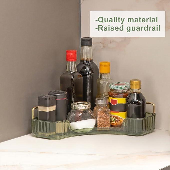INVSSENE Corner Bathroom Countertop Organizer, Vanity Organizer Trays for Counter, Makeup Organizers, Perfume Tray, Skincare Shelf Storage Gifts for Women Girl Student (Green, 1 Tier) - ModernBath