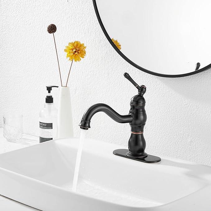 Oil Rubbed Bronze Bathroom Faucet GGStudy Bathroom Vanity Faucet Single Handle One Hole Bathroom Sink Faucet Basin Mixer Tap Matching Pop Up Drain with Overflow - ModernBath