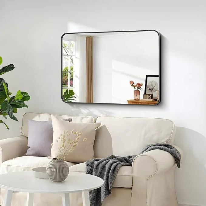 CIVENO Bathroom Mirror, 18 x 24 inch Metal Framed Black Rectangle Mirror, Rounded Corner Rectangular Vanity Mirror, Wall Mounted Mirror for Modern Bedroom Living Room Hangs Horizontal or Vertical - ModernBath
