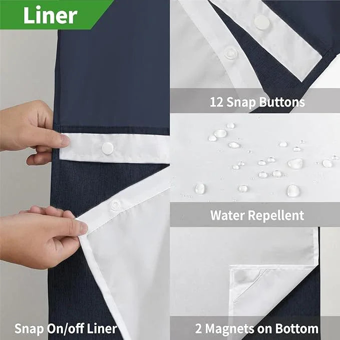 eachope No Hooks Needed Linen Textured Shower Curtain with Snap-in Fabric Liner Set,Hotel Luxury Decor Waterproof Shower Curtains for Bathroom with Mesh Top Window,Washable,71Wx74H,Navy Blue - ModernBath