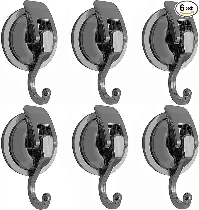 Heavy Duty Suction Cup Hooks for Shower, Bathroom Robe - Vacuum Glass Hooks, Reusable, No Hole Punched, for Garland Decoration (Silver Grey, 6 Pack) - ModernBath