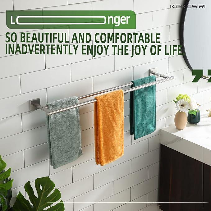 KOKOSIRI Towel Holder Bathroom Accessory Towel Bars with Two Rails Necklace Holder 32 Inch Brushed Nickel Stainless Steel B5005BR-L32 - ModernBath