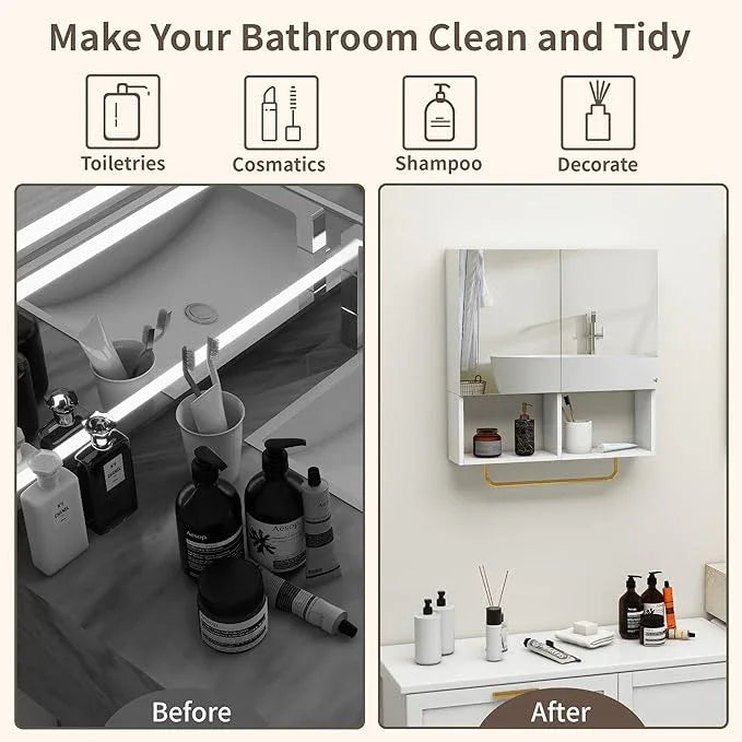 Wall Mounted Storage Cabinet with Mirror & Adjustable Shelves- Bathroom Medicine Cabinet with Towel Bar for Bathroom, Laundary, Enterway,Bedroom - ModernBath