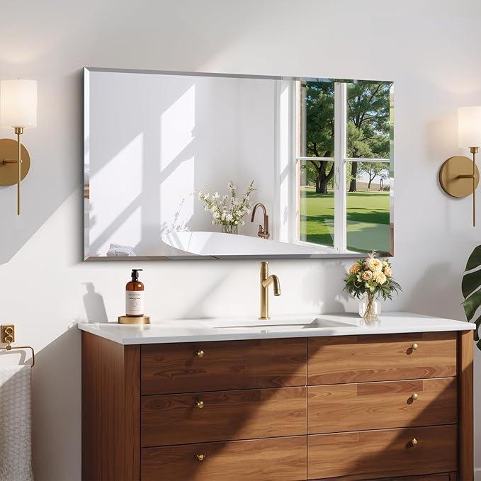 CILIBER Beveled Bathroom Mirror, 24x40 Large Frameless Mirrors for Over Sink, Upgraded Shatterproof Beveled Frameless Vanity Mirror for Bathroom,Bedroom,Living Room and Entryway - ModernBath