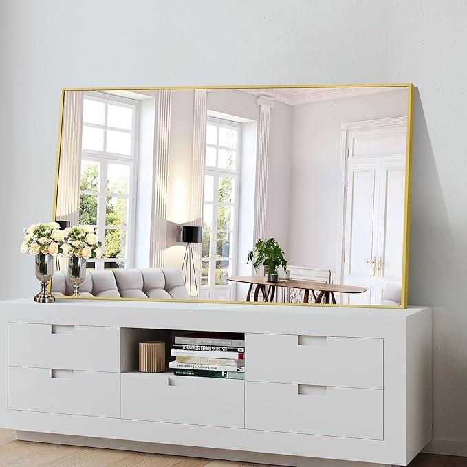 COFENY Gold Bathroom Mirror for Wall, 60x36 Inch Rectangle Mirrors with Metal Frame, Modern Vanity Wall Mirror Decor for Bathroom Living Room, Entryway Hangs Horizontal or Vertical - ModernBath