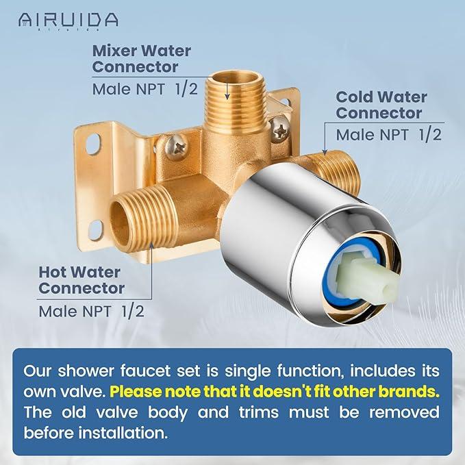 Airuida Shower Faucet Set Bathroom Rain Shower System SUS304 Stainless Steel Single Handle With Male Threads Rough-in Valve Shower Trim Kit 6 Inch Wall Mount Shower Head Chrome Polish - ModernBath