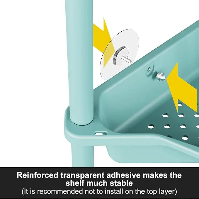 Orimade Rustproof 4 Tier Floor Standing Corner Shower Caddy Organizer, Plastic Metal Splicing Floor Corner Shelf Rack Stands for Bathroom, Blue - ModernBath