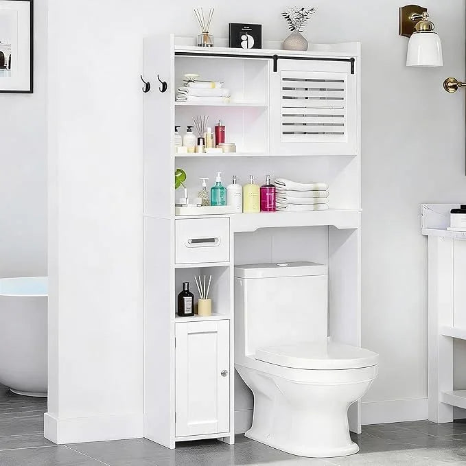Coolfat Over The Toilet Storage Cabinet, Bathroom Storage Cabinet Organizer, Above Toilet Rack with Door and Adjustable Shelves, Space Saver for Restroom, Laundry (White Right Side) - ModernBath