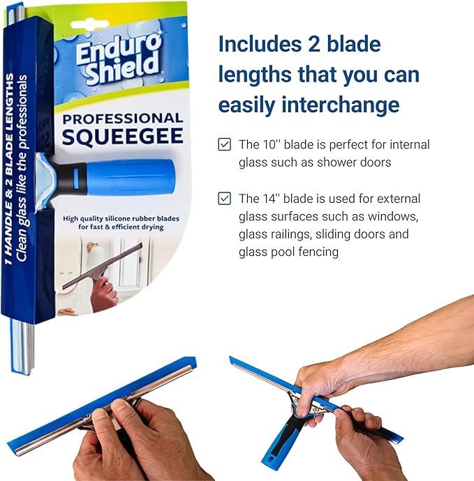 Professional Squeegee - Premium Quality Silicone Rubber Blades with Ergonomic Handle for Streak-Free Cleaning - Perfect for Windows, Shower Doors, and Railings - ModernBath