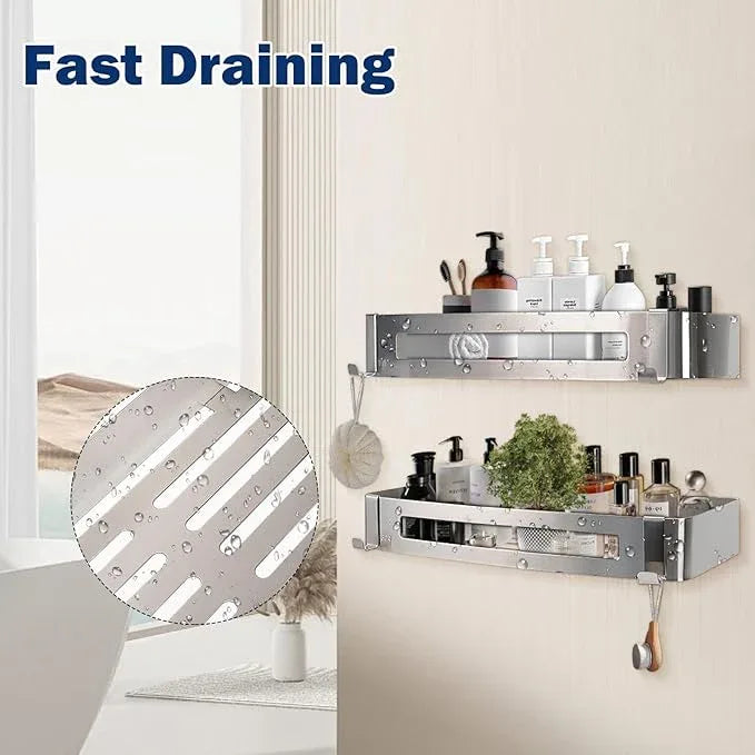 NearMoon Bathroom Shower Caddy 2 Pack, No Drill 304 Stainless Steel Shower Organizer with 2 Hooks (Shower Shelf, Brushed Nickel) - ModernBath