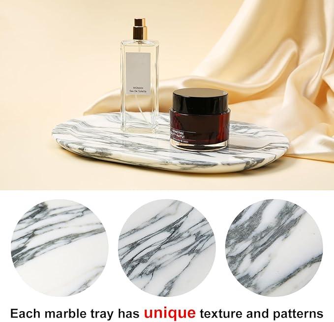 WANJINGYULE Natural Marble Decorative Tray Bathroom Counter Perfume Organizer Vanity Tray for Home Decor, Jewelry Candle, Coffee Table, Soap Holder Dresser Countertop Accessories 8"x11" Arabescato - ModernBath