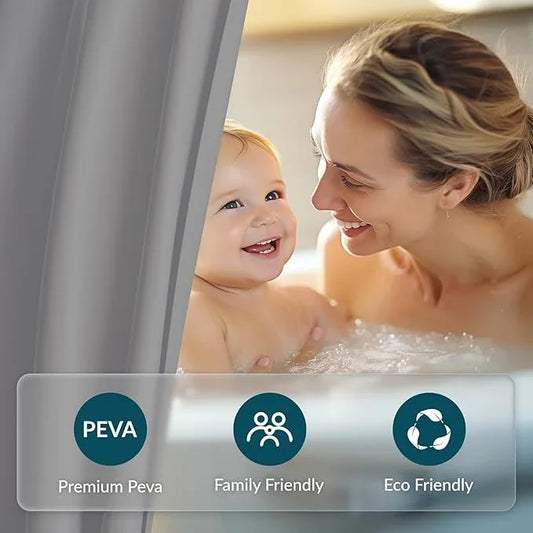 Titanker Plastic Shower Curtain Liner, 72x72 Grey Shower Liner Lightweight PEVA Shower Curtains for Bathroom, Waterproof Shower Liner with Magnets and Rustproof Grommet Holes - ModernBath