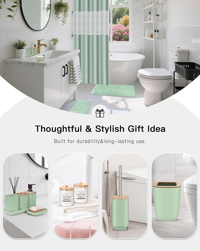 Bathroom Accessories Set,Green Bathroom Set,24 Pieces Bathroom Accessory Set with Shower Curtain,Trash Can for Bathroom Accessories Décor and Home Gifts - ModernBath