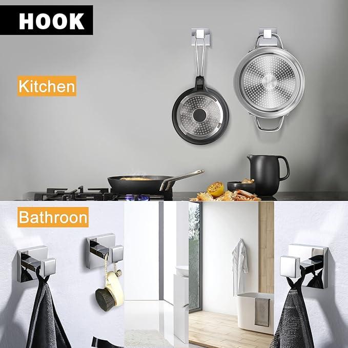 Bathroom Towel Bar Set Toilet Paper Holder with Shelf, Polished Chrome Bathroom Accessories Set, 23.6 Inch Towel Bar Towel Ring Towel Hook 5-Piece Bathroom Hardware Set - ModernBath