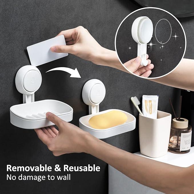 LEVERLOC Soap Holder Suction Cup for Shower, 2 Pack Bar Soap Dish Holder for Shower Wall Mounted NO-Drilling, Plastic Self Draining Removable Vacuum Suction for Bathroom Bathtub Sink - ModernBath