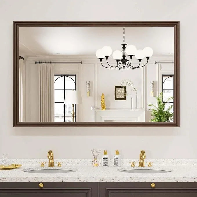 WEER Retro Copper Bathroom Mirror, 48x30 Inch Bronze Oil Rubbed Framed Mirror, Rectangle Classic Vintage Framed Wall Mirror, Farmhouse Vanity Mirror, Tempered Glass, Vertically or Horizontally - ModernBath