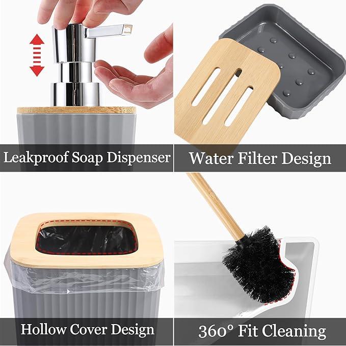 XLHOMO Bathroom Accessory Set–Bathroom Set with Shower Curtain and Rugs, No Slip Bathroom Rugs Super Absorbent, Grey Ombre Waterproof Shower Curtain with Hooks, Gray Bathroom Sets Complete for Home - ModernBath
