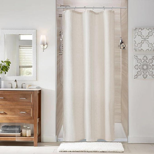 Naturoom 36 Inch Shower Curtain - Stall Narrow Half Green Linen Ultra Thick Fabric Shower Curtain Set with Hooks, Boho Farmhouse Rustic RV Camper Bath Curtains for Bathroom, Oatmeal, 36x72 - ModernBath
