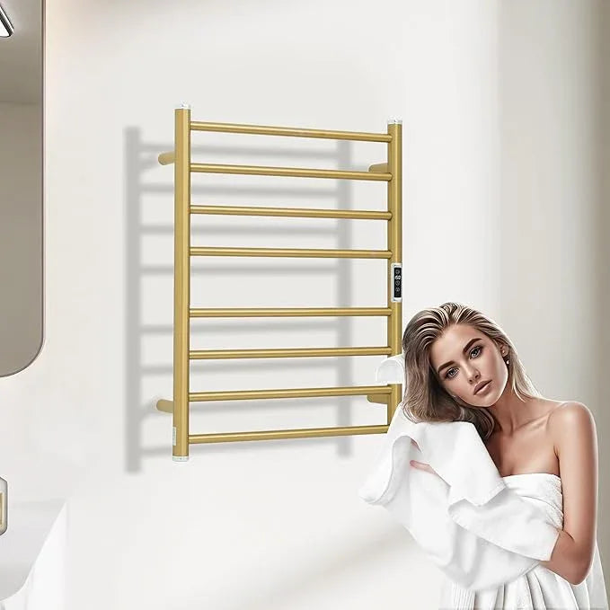 Electric Towel Warmer Rack,Heating Towel Warmer,Timer & Temperature Control,Wall-Mounted Plug-in for Bathroom,Gold,Stainless Steel,8-Bar(27.56x20.87x4.41in) - ModernBath