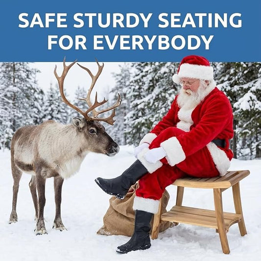 EcoDecors 24 Inch Harmony Natural Color Waterproof Teak Wood Shower Bench Stool Seat Chair For Inside Shower Storage Shelf Provides Safety, Storage, and Organization For Bathroom Accessories