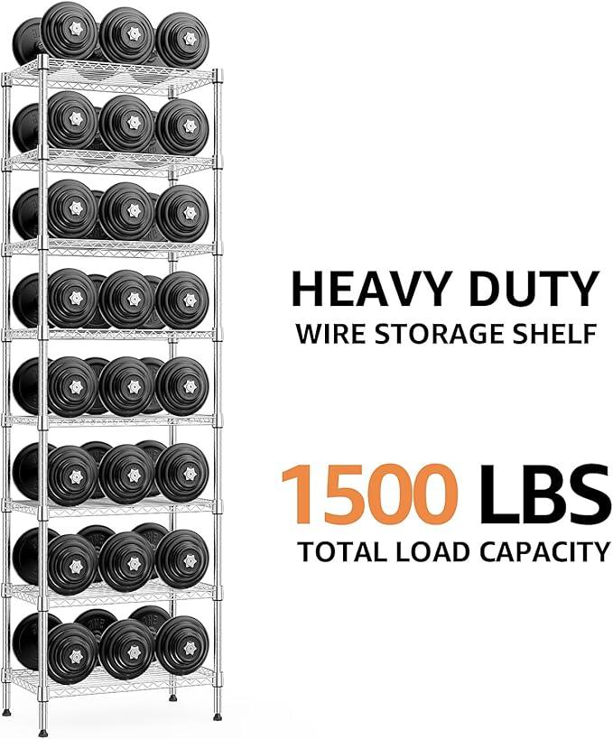 8 Tier 2000 lbs Storage Rack Metal Wire Shelving Unit, Storage Standing Shelf Organizer for Laundry Bathroom Kitchen Pantry Closet Garage Utility Room, Chrome 13.8" D x 23.6" W x 79.5" H - ModernBath