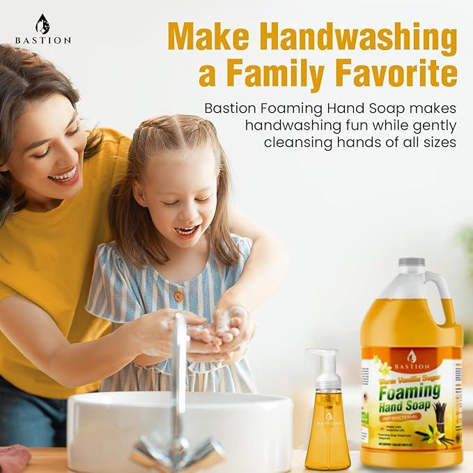 Bastion Foaming Hand Soap - Foam Hand Wash Refill for Bath And Body Works, Dial, Method, Michel, JR Watkins, Dove - Warm Vanilla Sugar w/Essential Oils in One Gallon (128 oz) Bulk Bottle - ModernBath