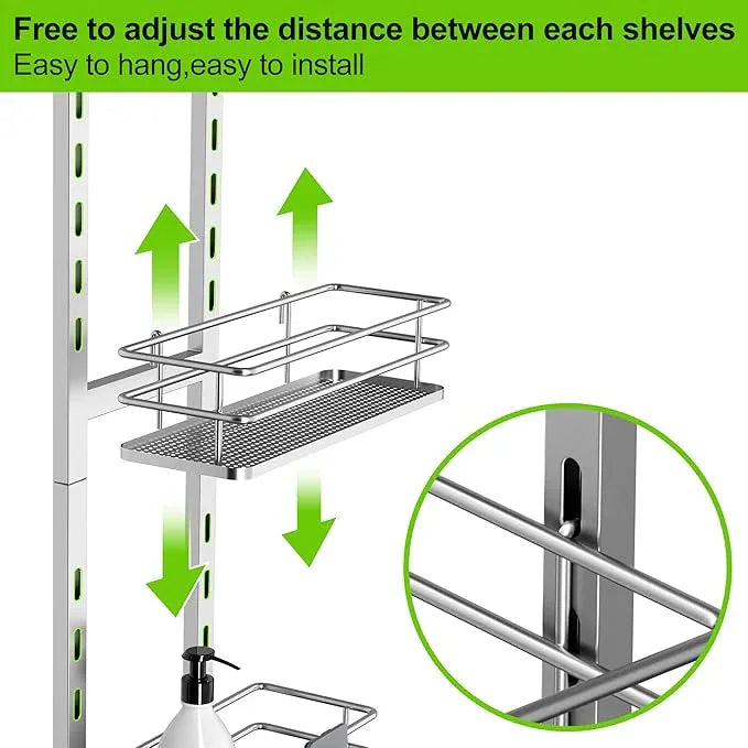Orimade Adjustable Hanging Over the Shower Door Caddy with Hooks, Bathroom Organizer Shelf Storage Rack,No Drilling Rustproof Basket for Inside Shower, Sliver 3 Tier - ModernBath