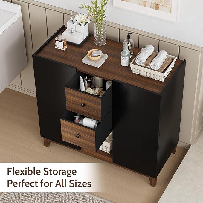 Bathroom Storage Cabinets with Drawers and Doors, Kitchen Storage Cabinet with Adjustable Shelf, Floor Sideboard Buffet Cabinet for Living Room, Kitchen, Hallway, Dining Room, Black Walnut - ModernBath