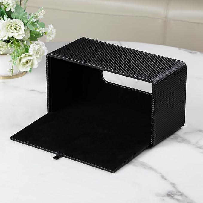 Cretkhp PU Leather Tissue Box Cover Rectangle with Magnetic Closure, Modern Tissue Box Holder for Bathroom NightStands Livingroom, Decorative Tissue Holder for 120(3-Ply)/160(2-Ply) Tissue Box (Black) - ModernBath