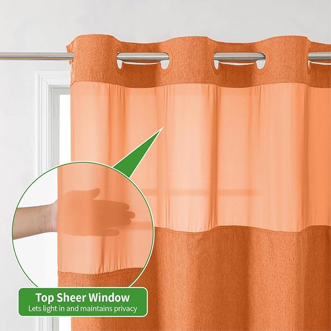 eachope No Hooks Needed Linen Textured Shower Curtain with Snap-in Fabric Liner Set,Hotel Luxury Decor Waterproof Shower Curtains for Bathroom with Mesh Top Window,Washable,71Wx74H,Burnt Orange - ModernBath