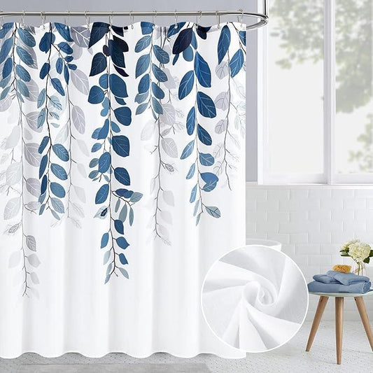 BOODII Blue Eucalyptus Shower Curtains for Bathroom Floral Watercolor Leaves on Top Shower Curtain Botanical Nature Fabric Bath Curtain Country Plant Cloth Bathroom with Hooks 72x72 - ModernBath