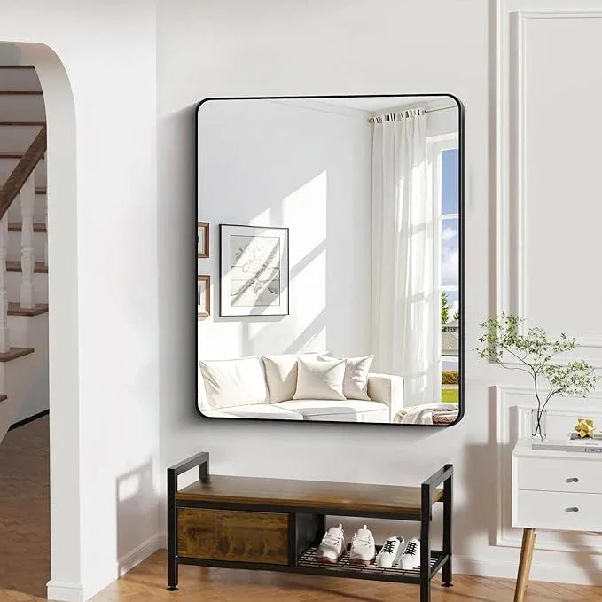 DESBING 40" x 48"Bathroom Mirror, Matte Black Wall Mirror with Metal Frame, Decorative Rectangular Vanity Mirror for Bedroom Bathroom Living Room Entryway (Horizontal/Vertical) - ModernBath