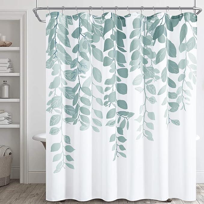 BOODII Light Blue Shower Curtain for Bathroom Botanical Eucalyptus Nature Eucalyptus Shower Curtain Set Floral Leaves Waterproof Bathroom Bath Curtains with Hooks 72x72 - ModernBath