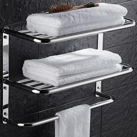 2-Tier Towel Rack Floating Shelf with Towel Bar, 20-Inch W x 8.25-Inch D Bathroom Hotel Towel Shelf, Wall Mount, Mounting Hardware Included,Polished Chrome - ModernBath