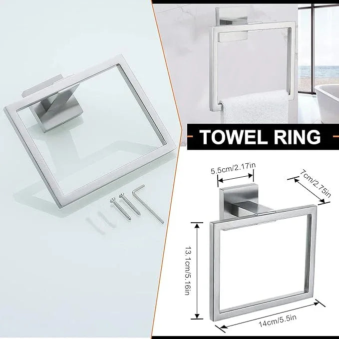 YACVCL 5-Piece Bathroom Hardware Accessories Set 23.6 inch Towel Bar Towel Rack Sets Modern Towel Ring Kit Stainless Steel Wall Mounted (Brushed Nickel) - ModernBath
