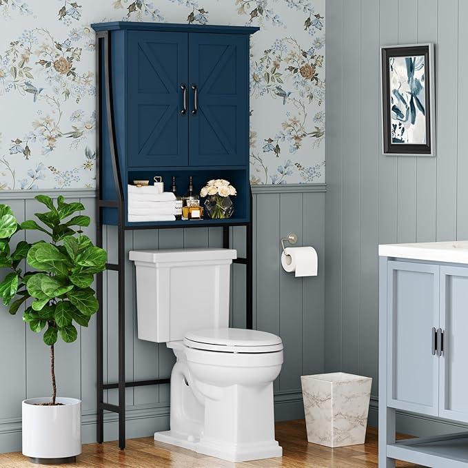 Over The Toilet Storage Cabinet, Over Toilet Bathroom Organizer with Doors Above Toilet Storage Cabinet Spacesaver Rack Behind Toilet Bathroom Organizer Over The Toilet Storage (Ultramarine) - ModernBath