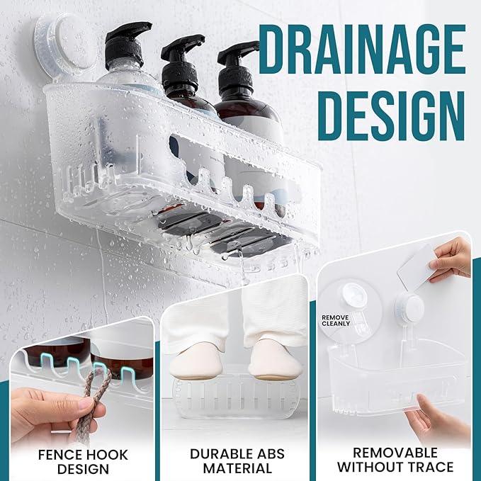 TAILI Shower Caddy Suction Cup, Heavy Duty Bathroom Organizer, Removable Shelves for Inside Shower, Shampoo, Waterproof Suction Plastic Storage for Bathroom Accessories Holder, Frosted Clear - ModernBath