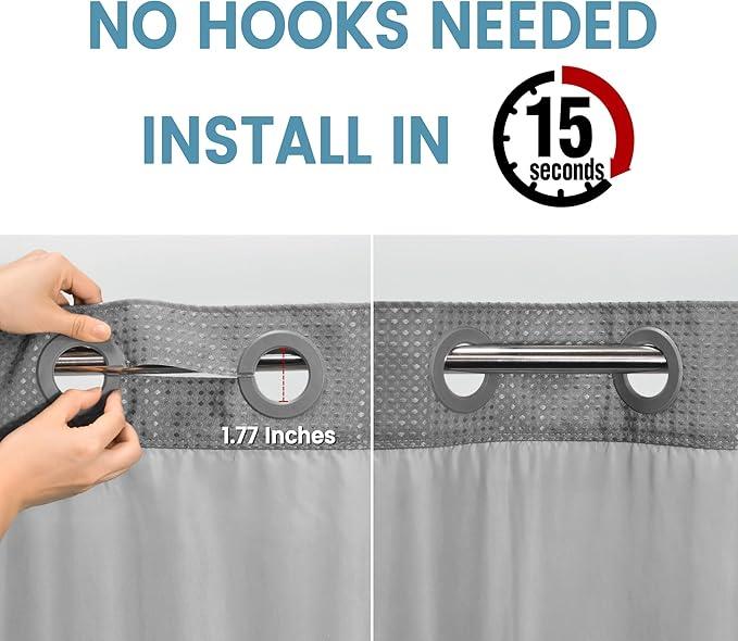 EUTXL Long No Hook Shower Curtain with Snap in Liner,230GSM Waffle Weave Shower Curtains for Bathroom,71W x 80H(78"),Grey - ModernBath