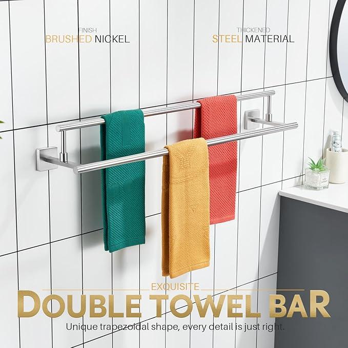 KOKOSIRI Bath Towel Holders Brushed Nickel Bathroom Rack 32-Inch Double Towel Bars Overlength Kitchen Rails Stainless Steel B5009BR-L32 - ModernBath