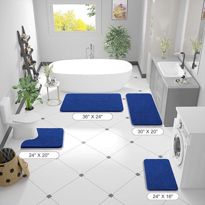 OLANLY Bathroom Rugs 47x24, Extra Soft Absorbent Chenille Bath Rugs, Rubber Backing Quick Dry, Machine Washable Bath Mats for Bathroom Floor, Tub and Shower, Home Decor Accessories, Royal Blue - ModernBath