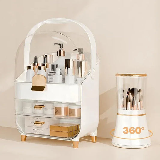Makeup Organizer Countertop With Lid And Drawers Large Skin Care Cosmetic Display Case Holder for Vanity Desk Bathroom Storage Box Gift for Women Teens Girls,White With Brush Holder - ModernBath
