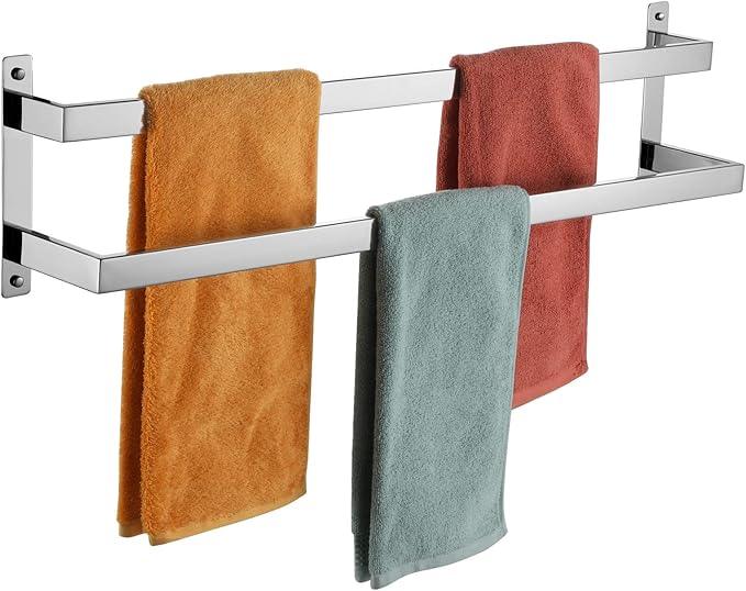 KOKOSIRI Towel Bars Bath Towel Holders 32 Inches Chrome Bathroom 2-Tiers Ladder Towel Rails Wall Mounted Towels Shelves Rack Polished Stainless Steel, B5008CH-L32 - ModernBath