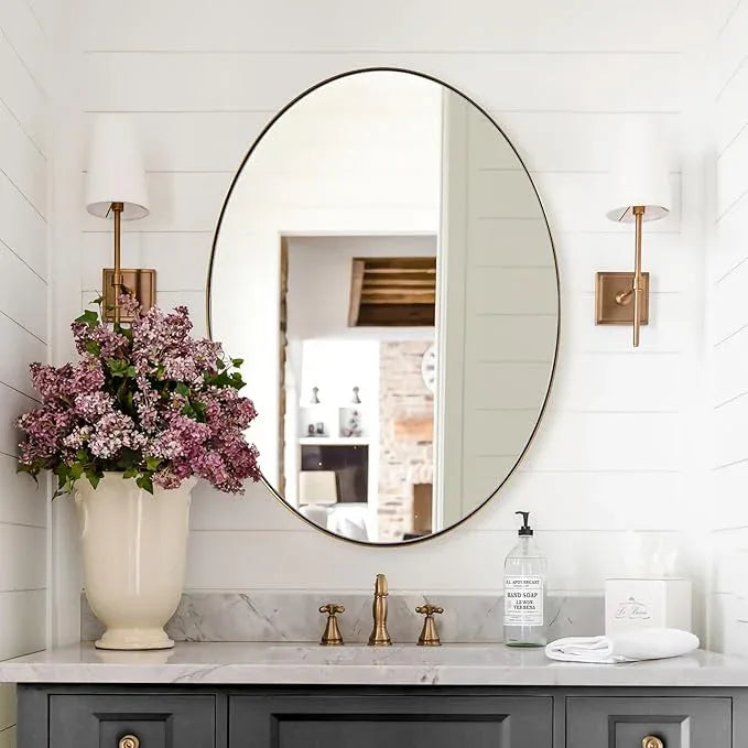 ANDY STAR Gold Oval Mirrors for Bathroom, 24x36 Inch Brushed Gold Stainless Steel Metal Framed Oval Wall Mirror, Modern Vanity Mirror Wall Mount Horizontal or Vertical - ModernBath