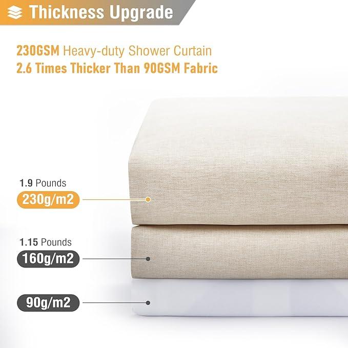 BTTN Stall Fabric Shower Curtain - 54x72 Inch Long Linen Textured Heavy Duty Shower Curtain Set with 10 Plastic Hooks, Hotel Spa Weighted Waterproof Neutral Bath Curtains for Bathroom - Cream/Beige - ModernBath