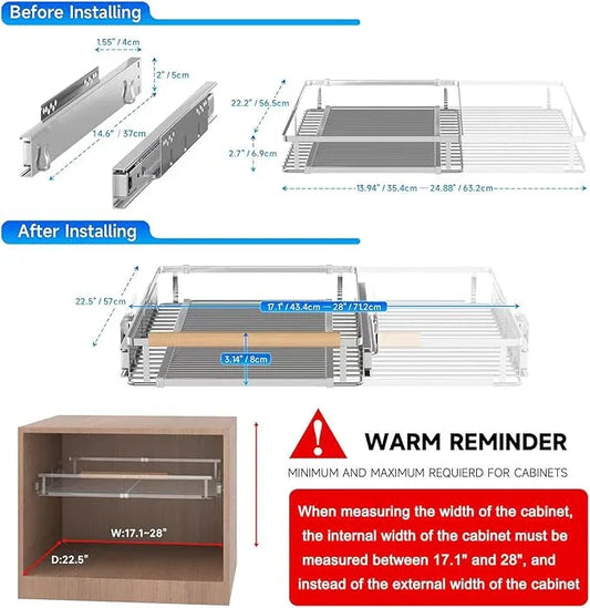 Pull Out Shelves for Kitchen Cabinet, 17.1~28" W x 22.5" D Expandable Slide Out Drawers for Kitchen Organizers and Storage, Pull Out Cabinet Organizer, Stainless Steel, 2Pack - ModernBath
