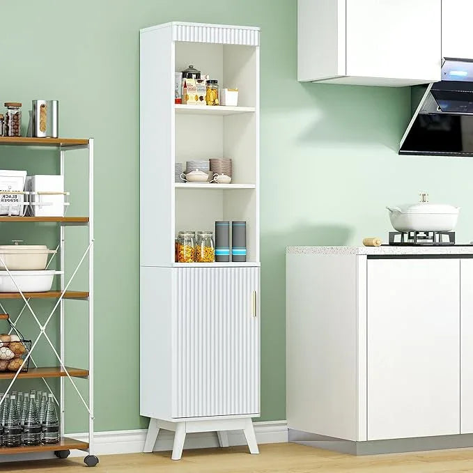 68" Tall Bathroom Storage Cabinet,Narrow Fluted Tower Cabinet with Door and Shelves,Slim Space Saving Storage Unit for Bathroom Kitchen Living Room (White, 11.8" D x 15.75" W x 68" H) - ModernBath